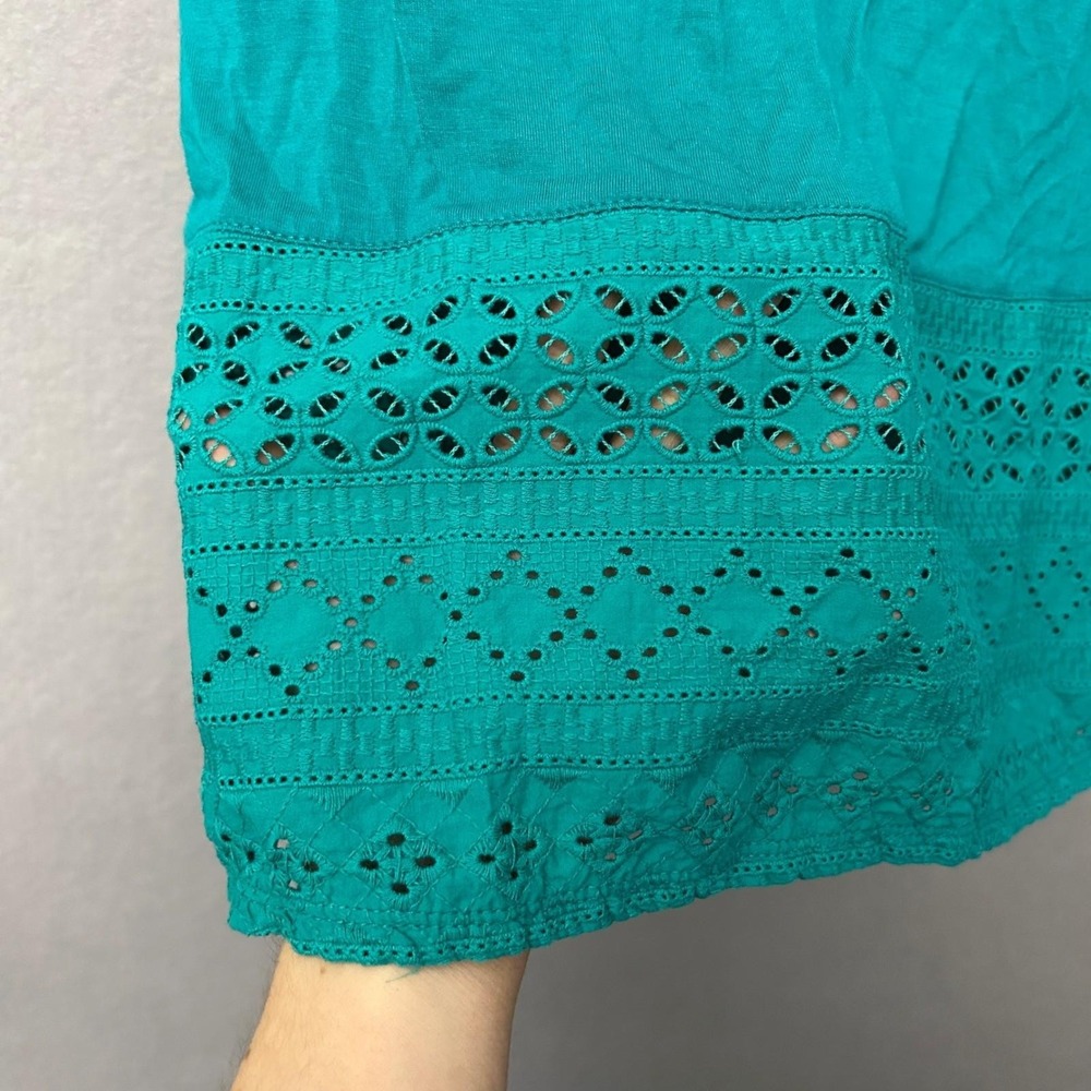 Joseph A. Womens Medium Top Teal Eyelet Lace Trim Boho Cottagecore Knit Blouse - Picture 6 of 10